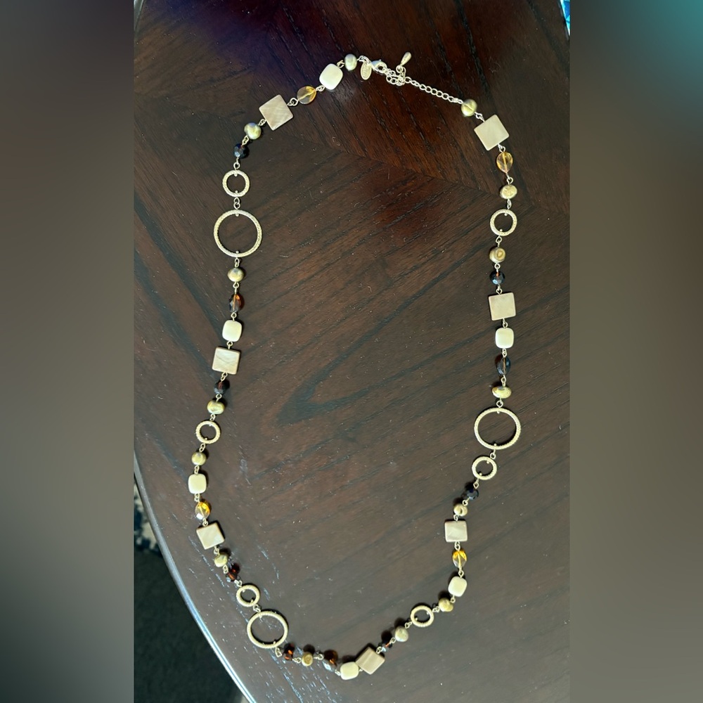 Lia Sophia Gold and Brown Geometric Necklace